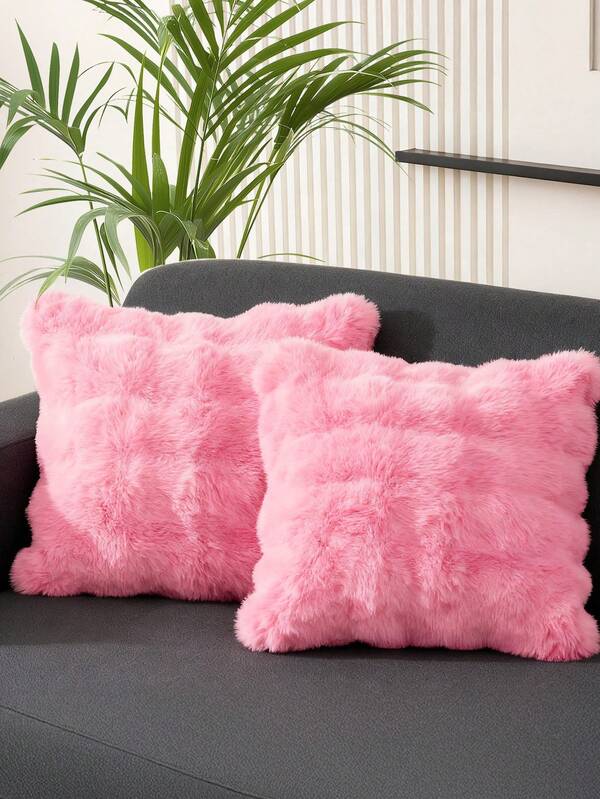 1pc Solid Color Plush Cushion Cover, Multi-Color Options, Faux Fur Cozy Soft Striped Decorative Throw Pillow Cover, Suitable For Living Room, Bedroom, Party Decoration,Insert Not Included, Fits 12x20/16x16/18x18 Inch, Back To School, Machine Washable