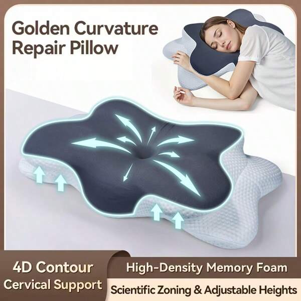 Cervical Neck Pillow , Ergonomic Neck Support Pillow For Sleeping, Contour Memory Foam Side Sleeper Pillow For Back Stomach Sleepers With Pillowcase