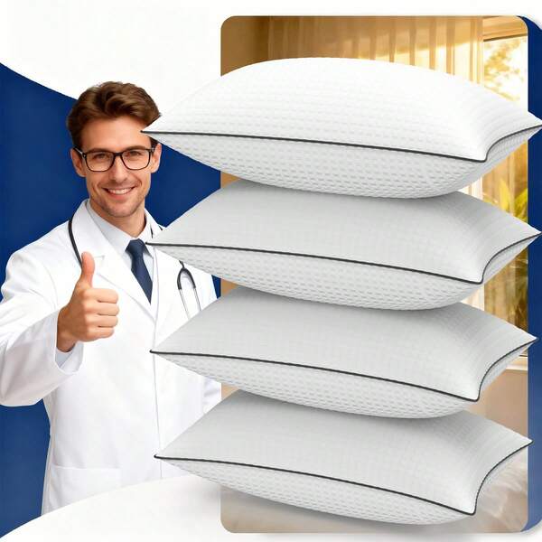 King Pillow Set Of 4 With Down Alternative Filling For Back, Stomach, Or Side Sleepers,Almohada Para Dormir,Standard Size Set Of 2/6,Fluffy Luxury Hotel Quality,Pillows For Bed,Dorm Room Essentials College,Camping Essentials,Washable
