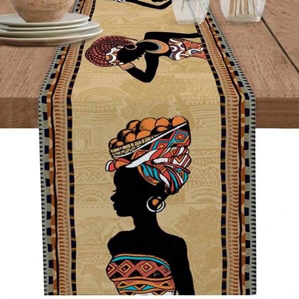 Boho Ethinic Style African Woman Table Runner Holiday Party Decor Reusable Farmhouse Kitchen Dining Table Runner For Dresser Scarf,Wedding Party Decor